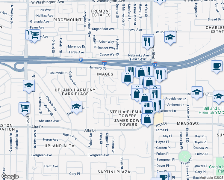 map of restaurants, bars, coffee shops, grocery stores, and more near 230 Mission Newport Lane in Las Vegas