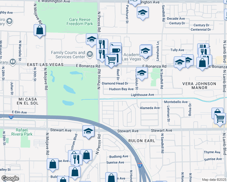 map of restaurants, bars, coffee shops, grocery stores, and more near 3604 Hudson Bay Avenue in Las Vegas