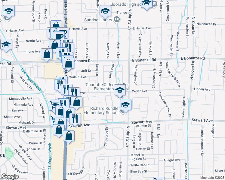 map of restaurants, bars, coffee shops, grocery stores, and more near 5400 Cedar Avenue in Las Vegas