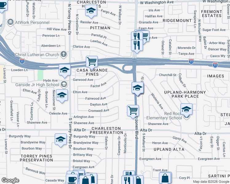 map of restaurants, bars, coffee shops, grocery stores, and more near 221 Milinane Drive in Las Vegas
