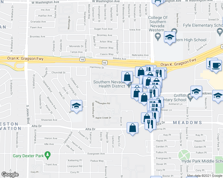 map of restaurants, bars, coffee shops, grocery stores, and more near 220 Mission Newport Lane in Las Vegas