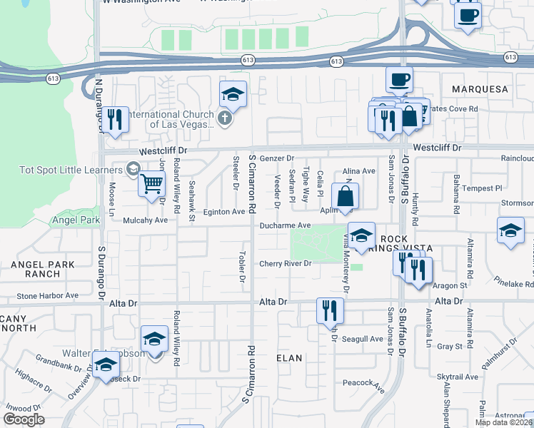 map of restaurants, bars, coffee shops, grocery stores, and more near 8000 Reale Circle in Las Vegas