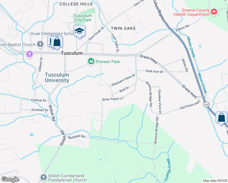map of restaurants, bars, coffee shops, grocery stores, and more near 35 Louisa Drive in Greeneville