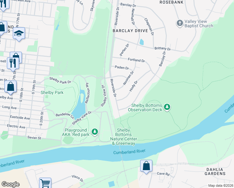 map of restaurants, bars, coffee shops, grocery stores, and more near 2815 Noonan Drive in Nashville