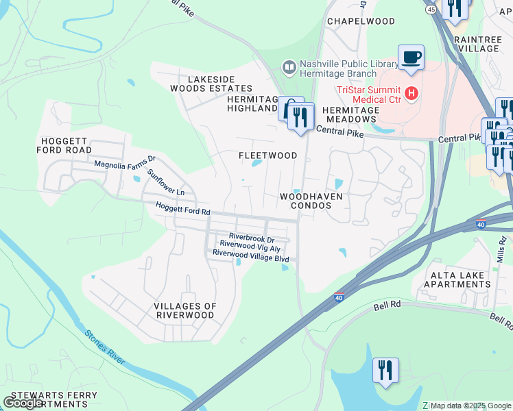 map of restaurants, bars, coffee shops, grocery stores, and more near 2717 Fleet Drive in Nashville