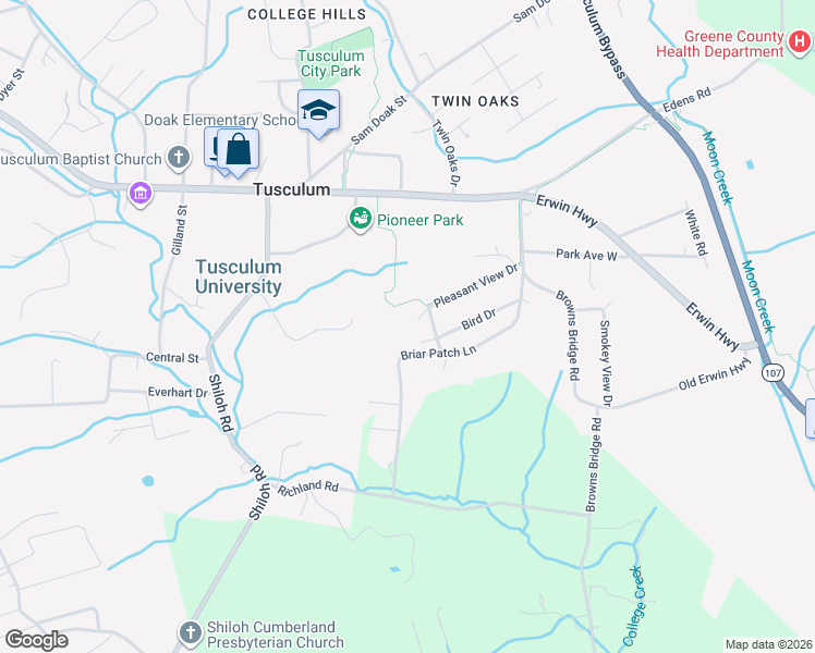 map of restaurants, bars, coffee shops, grocery stores, and more near 35 Louisa Drive in Greeneville