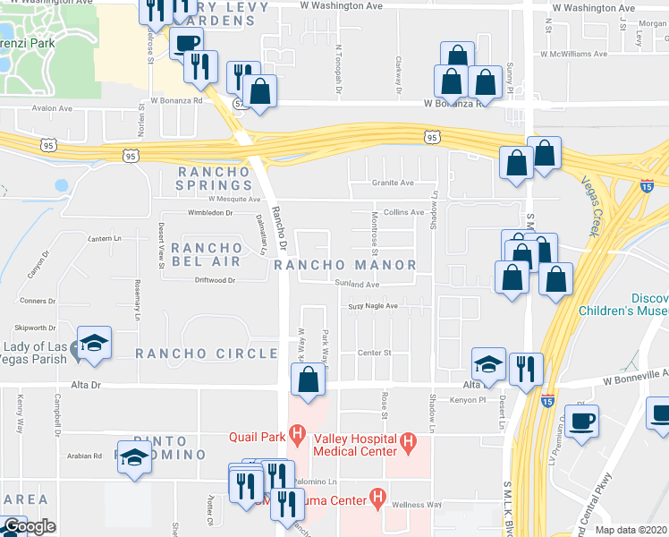 map of restaurants, bars, coffee shops, grocery stores, and more near 213 Woodley Street in Las Vegas