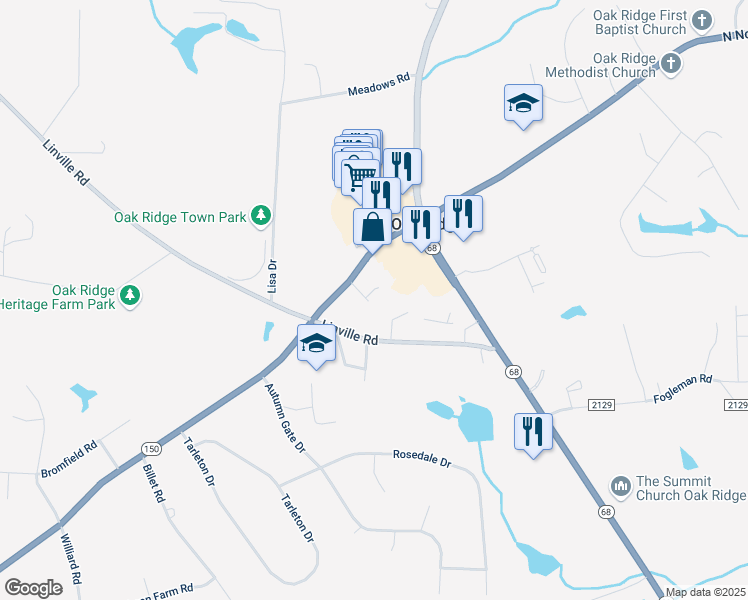 map of restaurants, bars, coffee shops, grocery stores, and more near 8300 Cadet Drive in Oak Ridge