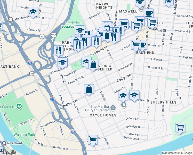map of restaurants, bars, coffee shops, grocery stores, and more near 311 South 7th Street in Nashville