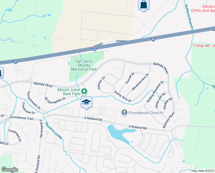 map of restaurants, bars, coffee shops, grocery stores, and more near 405 Morningview Drive in Mount Juliet