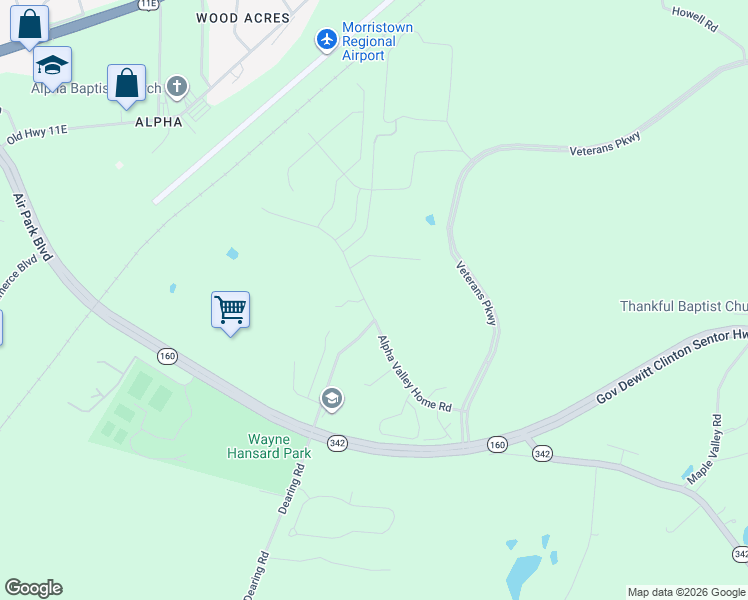 map of restaurants, bars, coffee shops, grocery stores, and more near 88 Alpha Valley Home Road in Morristown