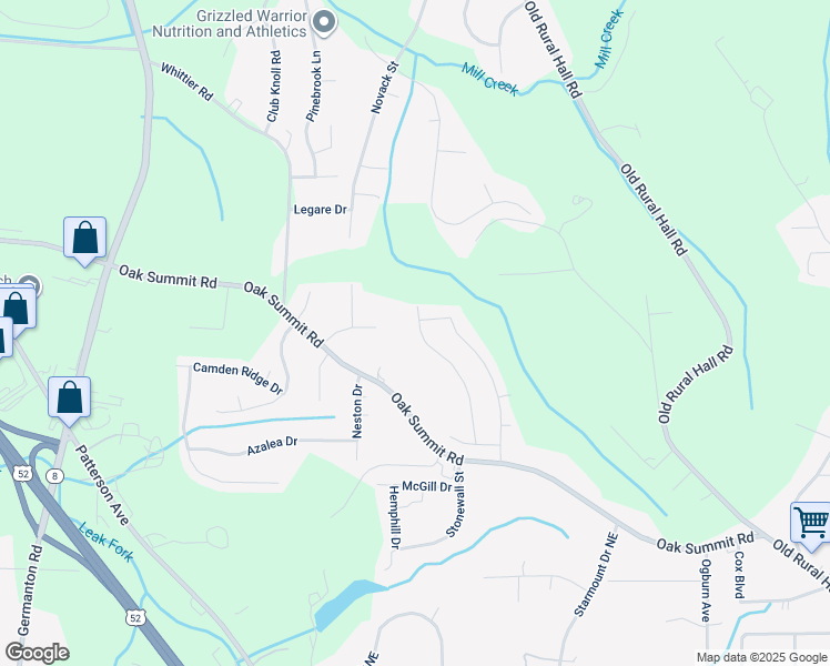 map of restaurants, bars, coffee shops, grocery stores, and more near 4682 Heatherly Road in Winston-Salem