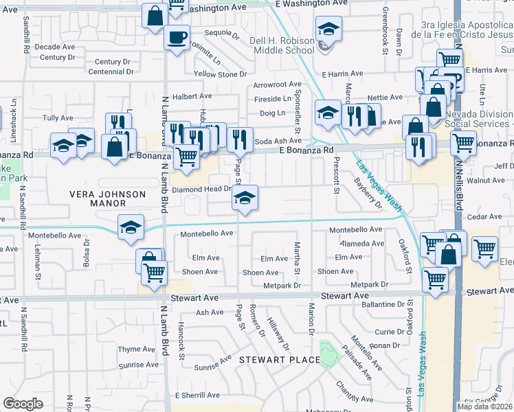 map of restaurants, bars, coffee shops, grocery stores, and more near 4551 Diamond Head Drive in Las Vegas