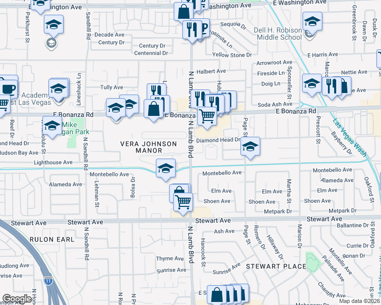 map of restaurants, bars, coffee shops, grocery stores, and more near 522 North Lamb Boulevard in Las Vegas