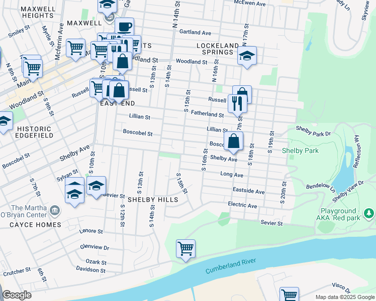 map of restaurants, bars, coffee shops, grocery stores, and more near 408C South 15th Street in Nashville