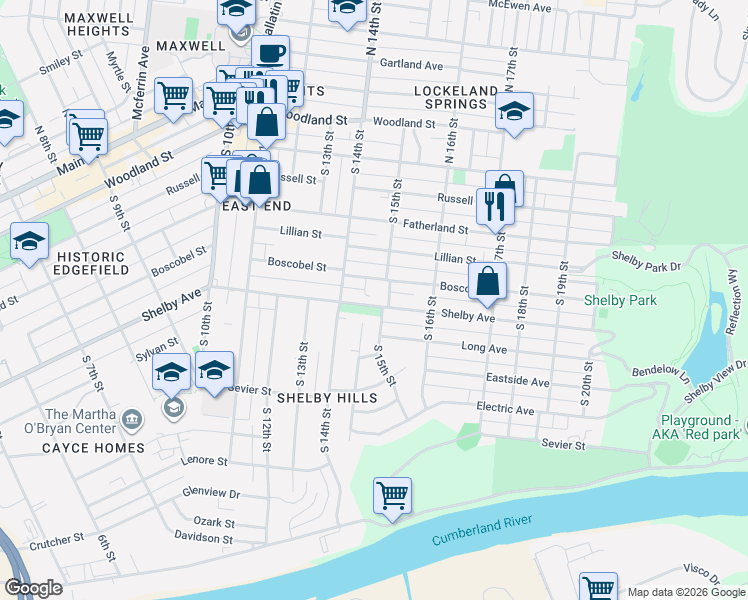 map of restaurants, bars, coffee shops, grocery stores, and more near 408C South 15th Street in Nashville