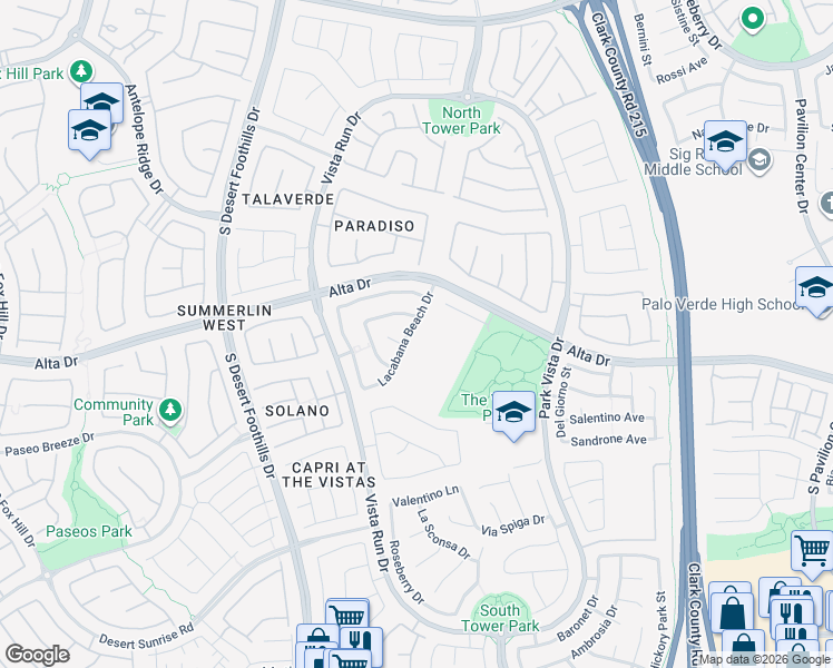 map of restaurants, bars, coffee shops, grocery stores, and more near 513 Lacabana Beach Drive in Las Vegas