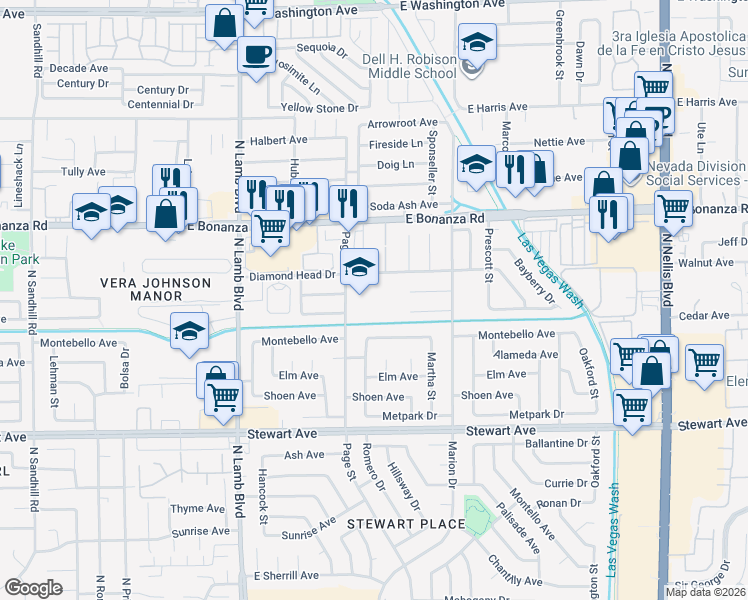 map of restaurants, bars, coffee shops, grocery stores, and more near 4551 Diamond Head Drive in Las Vegas