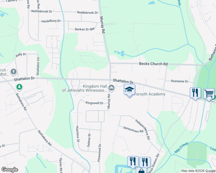 map of restaurants, bars, coffee shops, grocery stores, and more near 4680 Murray Road in Winston-Salem