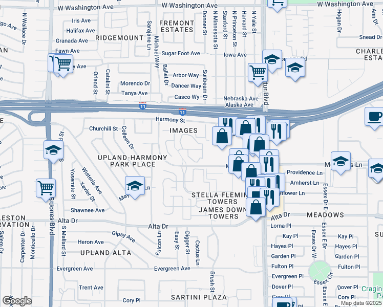 map of restaurants, bars, coffee shops, grocery stores, and more near 220 Mission Newport Lane in Las Vegas