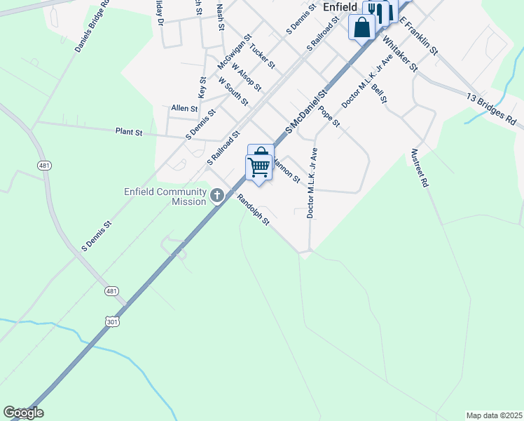 map of restaurants, bars, coffee shops, grocery stores, and more near 300 Carriage House Lane in Enfield