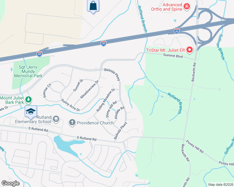map of restaurants, bars, coffee shops, grocery stores, and more near 603 Belinda Parkway in Mt. Juliet