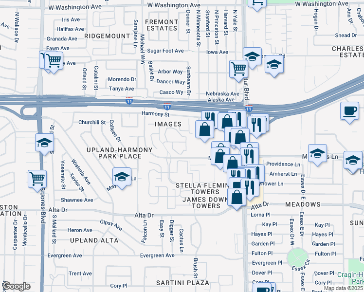 map of restaurants, bars, coffee shops, grocery stores, and more near 221 Mission Catalina Lane in Las Vegas