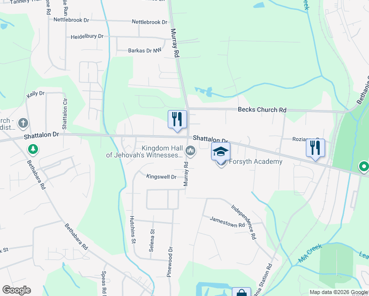 map of restaurants, bars, coffee shops, grocery stores, and more near 4680 Murray Road in Winston-Salem