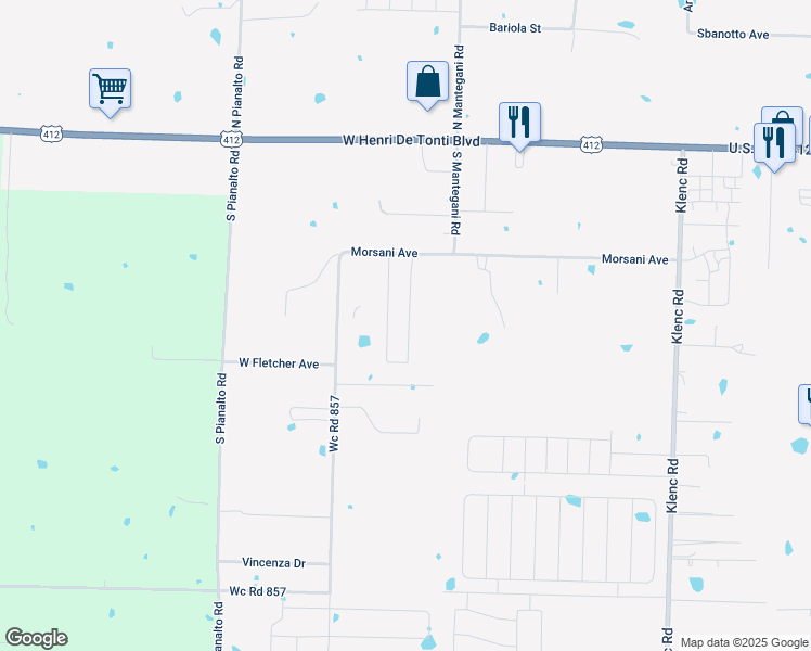 map of restaurants, bars, coffee shops, grocery stores, and more near 501 Brinley Street in Springdale