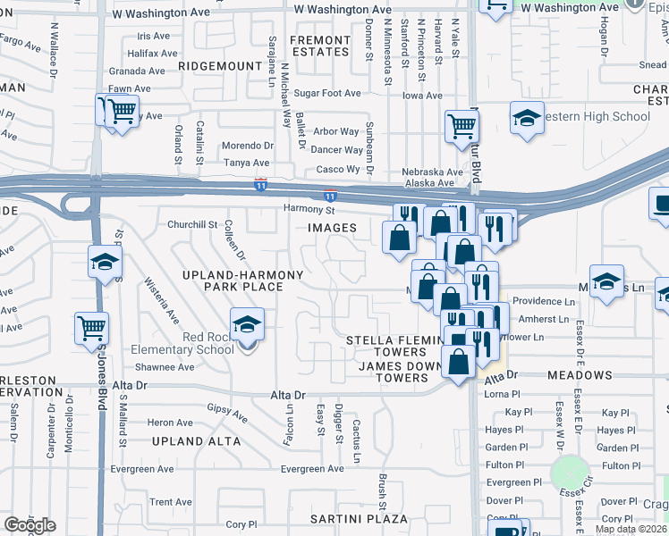 map of restaurants, bars, coffee shops, grocery stores, and more near 220 Mission Newport Lane in Las Vegas