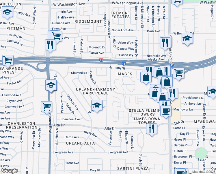 map of restaurants, bars, coffee shops, grocery stores, and more near 213 Falcon Lane in Las Vegas