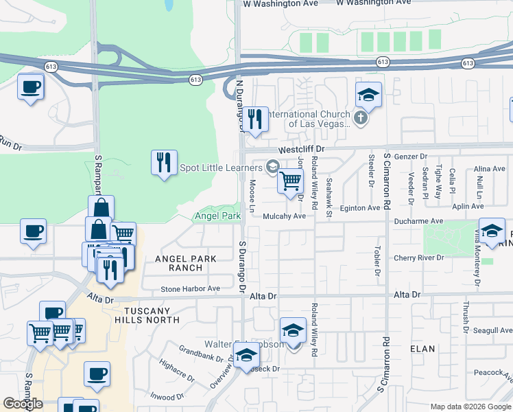 map of restaurants, bars, coffee shops, grocery stores, and more near 8433 Lomack Court in Las Vegas