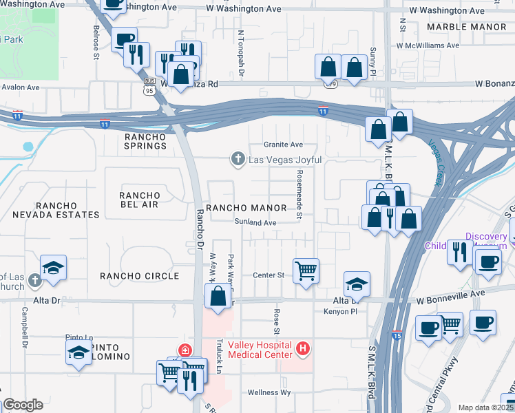 map of restaurants, bars, coffee shops, grocery stores, and more near 2000 West Fontana Avenue in Las Vegas