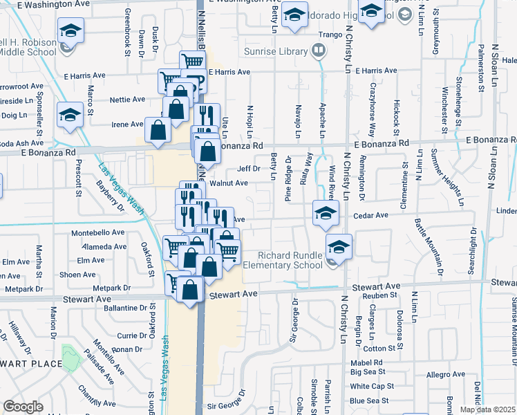 map of restaurants, bars, coffee shops, grocery stores, and more near in Las Vegas