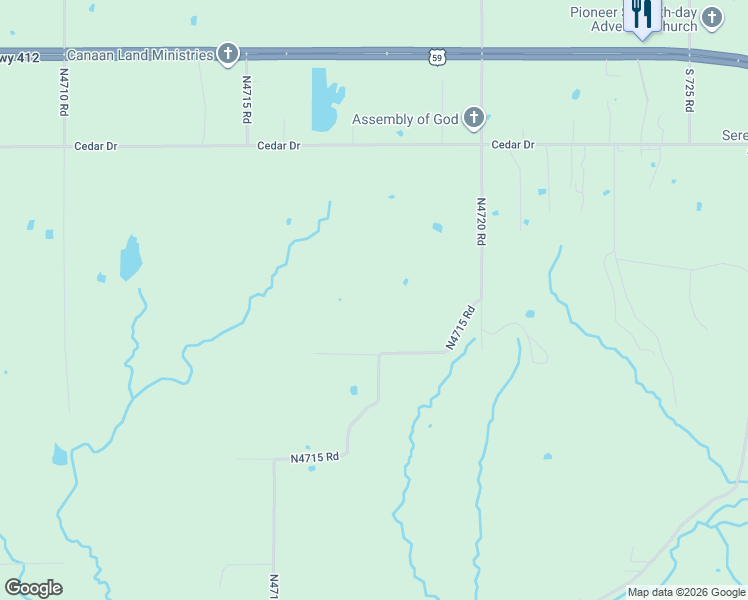 map of restaurants, bars, coffee shops, grocery stores, and more near 581 Maple Street in West Siloam Springs