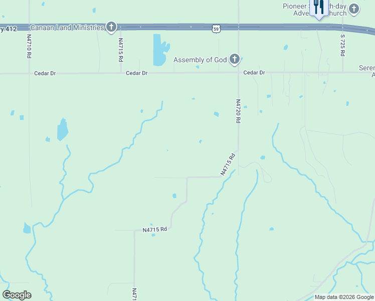 map of restaurants, bars, coffee shops, grocery stores, and more near 581 Maple Street in West Siloam Springs