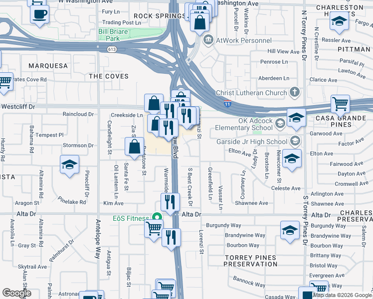 map of restaurants, bars, coffee shops, grocery stores, and more near 204 Nunca Street in Las Vegas
