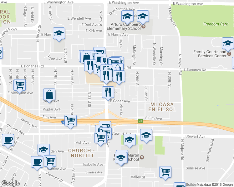 map of restaurants, bars, coffee shops, grocery stores, and more near 2608 Alvin in Las Vegas