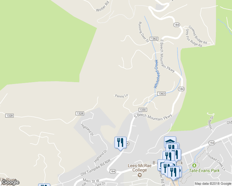map of restaurants, bars, coffee shops, grocery stores, and more near 398 Penny Lane in Banner Elk