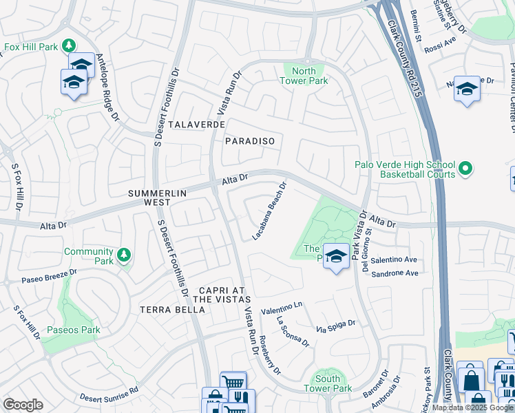 map of restaurants, bars, coffee shops, grocery stores, and more near 11568 West Casa Del Mar Court in Las Vegas