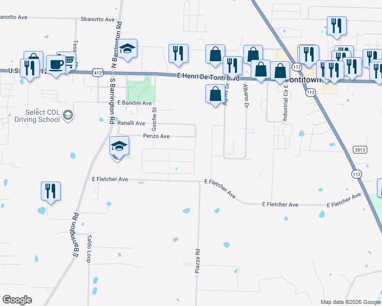 map of restaurants, bars, coffee shops, grocery stores, and more near 479 Romano Avenue in Springdale