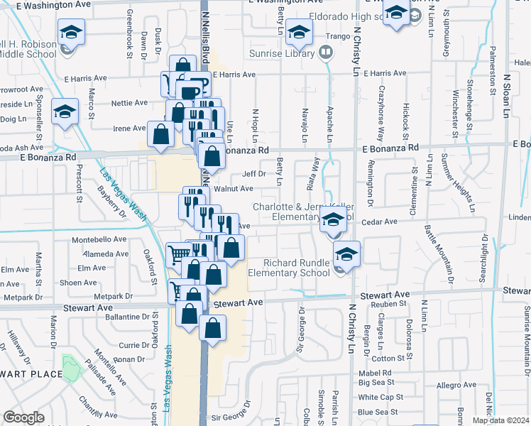 map of restaurants, bars, coffee shops, grocery stores, and more near 5264 Hagemann Lane in Las Vegas