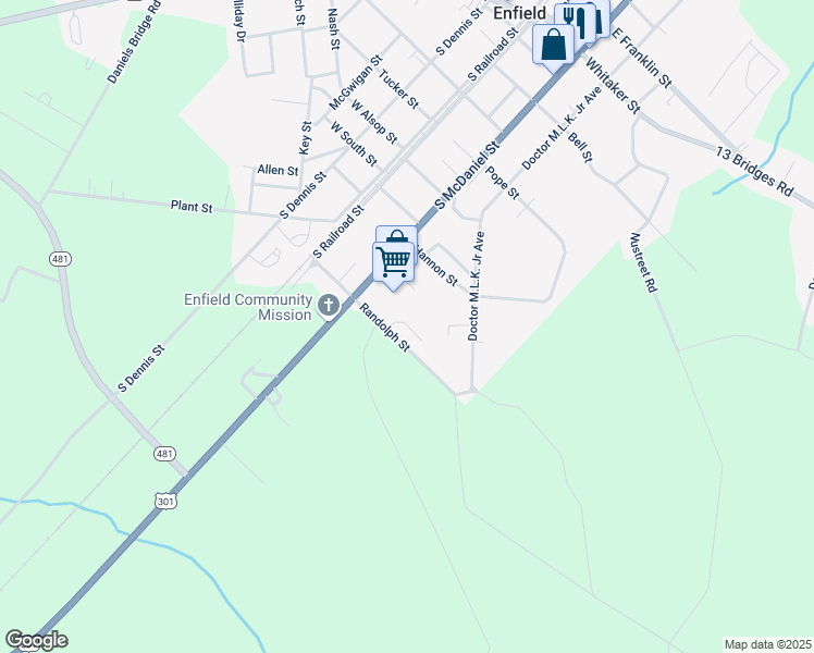 map of restaurants, bars, coffee shops, grocery stores, and more near 300 Carriage House Lane in Enfield