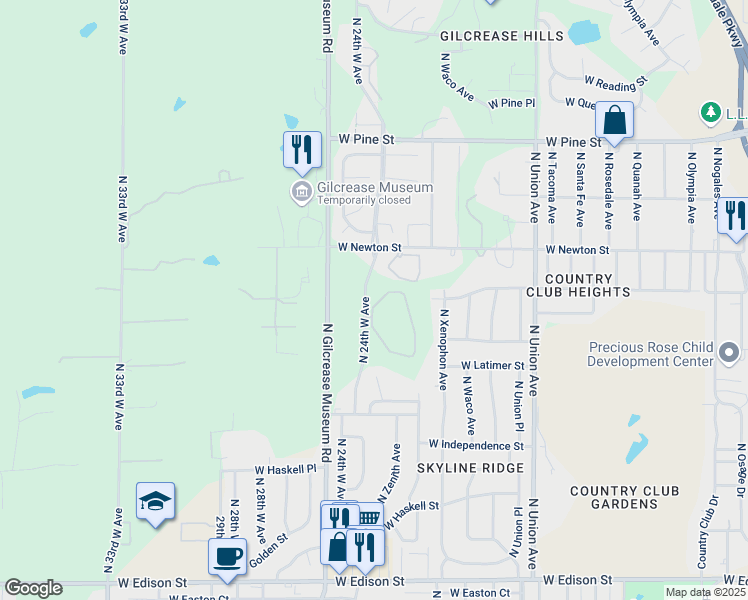 map of restaurants, bars, coffee shops, grocery stores, and more near 1102 North Yukon Circle in Tulsa