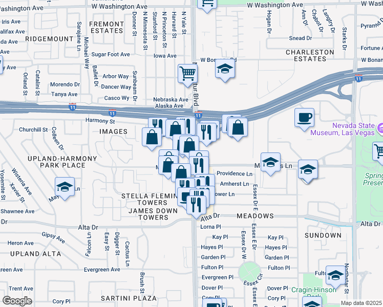 map of restaurants, bars, coffee shops, grocery stores, and more near 202 South Decatur Boulevard in Las Vegas