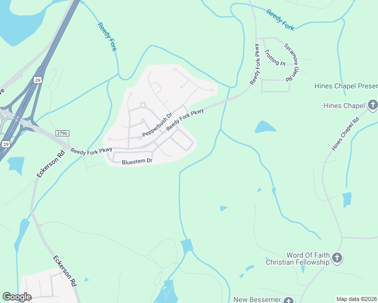 map of restaurants, bars, coffee shops, grocery stores, and more near 5934 Bluestem Circle in Greensboro