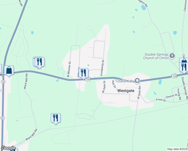 map of restaurants, bars, coffee shops, grocery stores, and more near 5561 Nashville Highway in Baxter