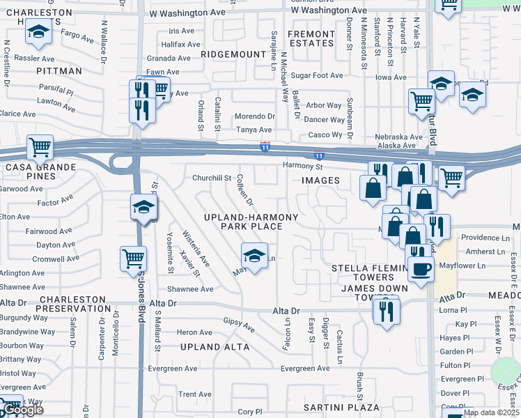 map of restaurants, bars, coffee shops, grocery stores, and more near 237 Colleen Drive in Las Vegas