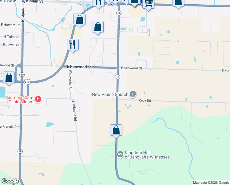 map of restaurants, bars, coffee shops, grocery stores, and more near 1070-1698 Progress Ave in Siloam Springs
