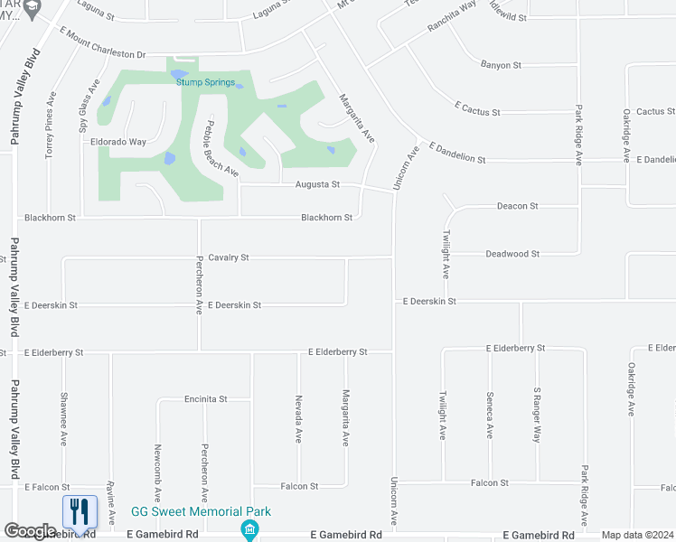 map of restaurants, bars, coffee shops, grocery stores, and more near Cavalry Street in Pahrump